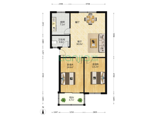南苑小区 2室1厅1卫 90平方
