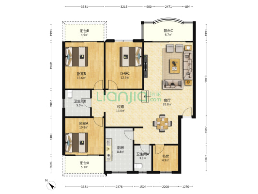 电信小区 4室1厅2卫 139平方