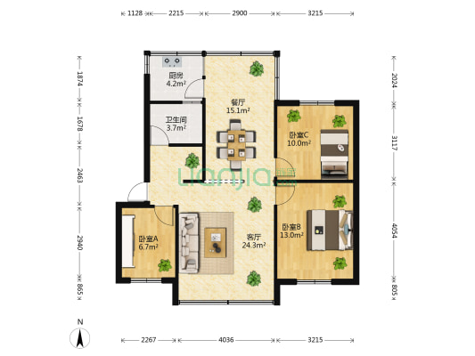 安全新村 3室2厅1卫 88平方