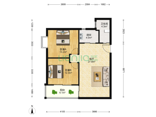 龙韵花园 2室1厅1卫 94平方