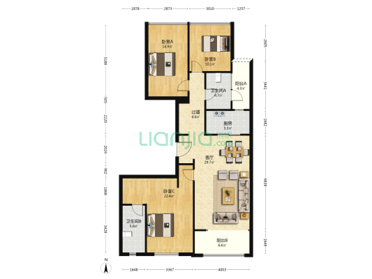 御境汀兰园 3室1厅2卫 134平方