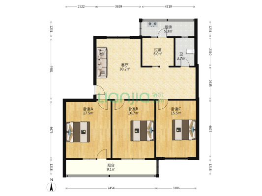 经七路16-1号 3室1厅1卫 122平方