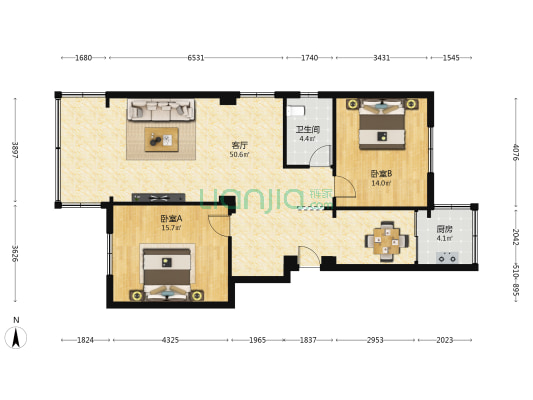 隆德佳苑 2室1厅1卫 111平方