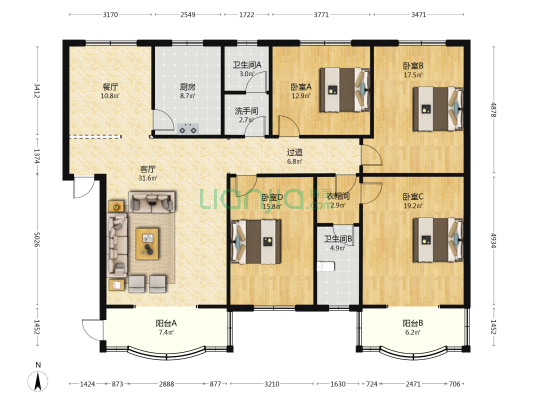 凌峰苑 4室2厅3卫 169平方