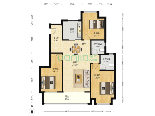万科燕语光年 3室1厅2卫 112平方