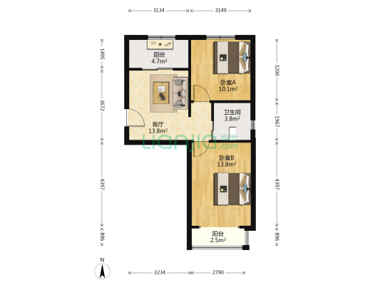 海逸诗阁c区 2室1厅1卫 65平方