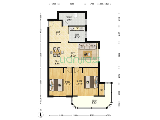 腾王阁 2室2厅1卫 102平方