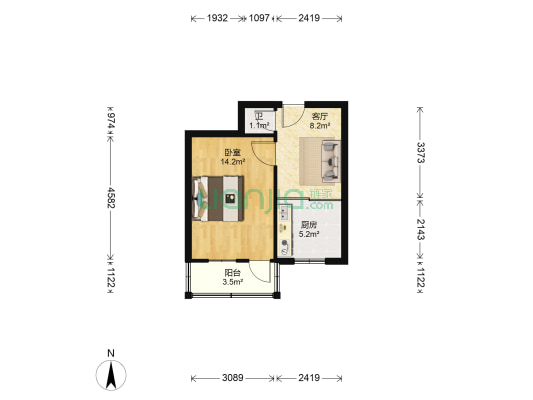 前卫街26号 1室1厅1卫 41平方