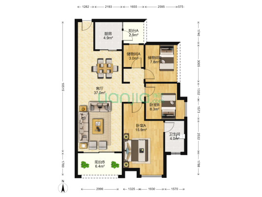 中海凯旋城四期 2室1厅1卫 106平方
