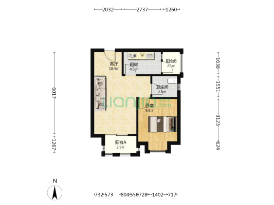 平祥雅居 1室1厅1卫 56平方