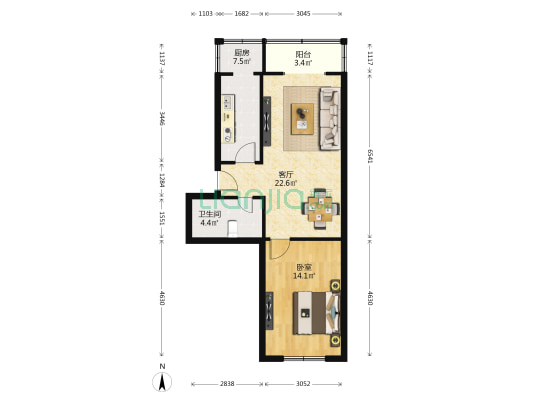 聚安东园 1室1厅1卫 65平方