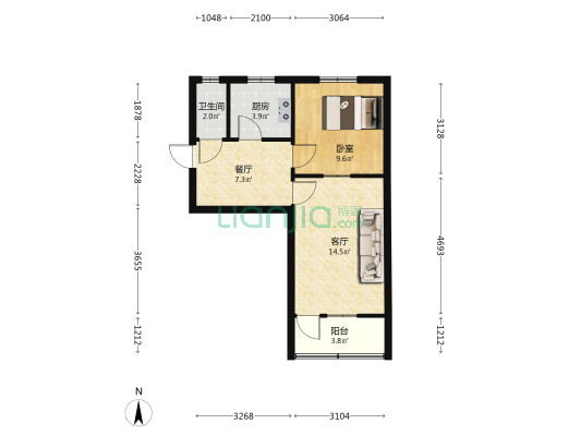 罗城头西五号院 1室2厅1卫 47平方