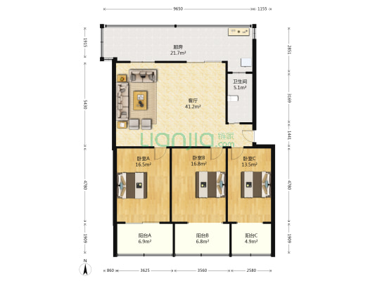 消防宿舍 3室1厅1卫 144平方