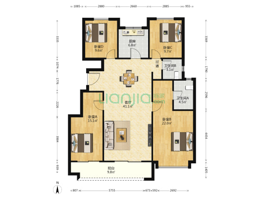 合悦华府 4室1厅2卫 143平方