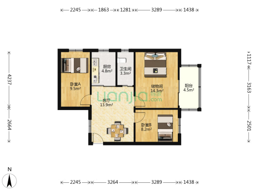 合班村5号 2室1厅1卫 74平方