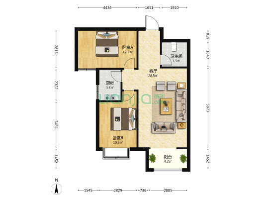 邯铁家园 2室1厅1卫 90平方