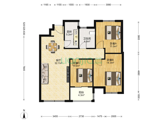 万科公园里一期 3室1厅1卫 100平方