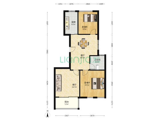科创新城 2室2厅1卫 96平方