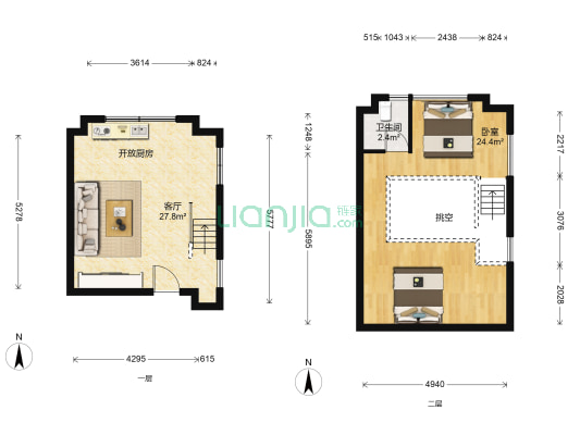 金地檀溪檀公馆 1室1厅1卫 45平方