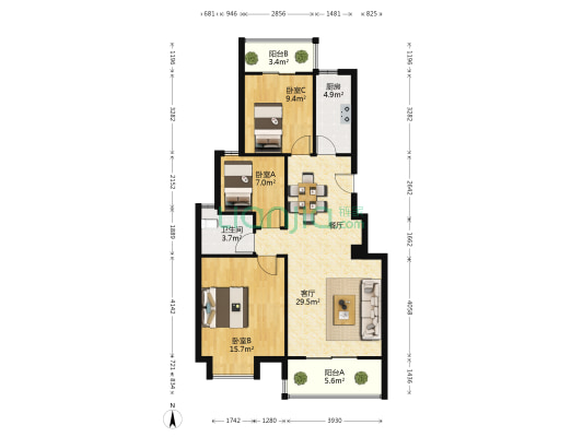 香樟苑 3室1厅1卫 97平方