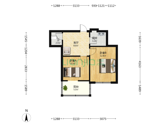 一三八家属院 2室1厅1卫 48平方