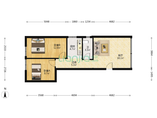 普君北路 2室1厅1卫 79平方