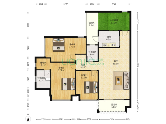 安居小苑 3室1厅2卫 139平方