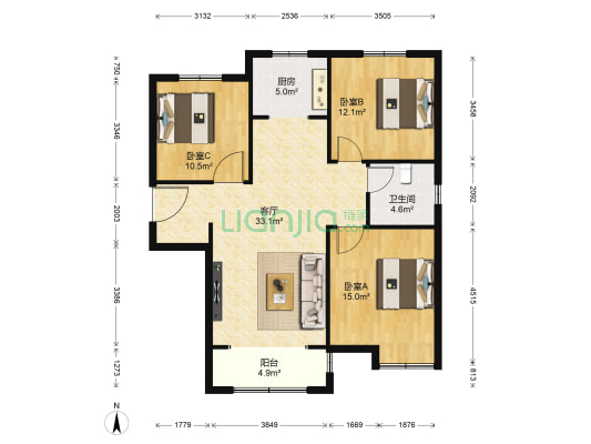 南益名士华庭五期(玉兰苑) 3室1厅1卫 116平方