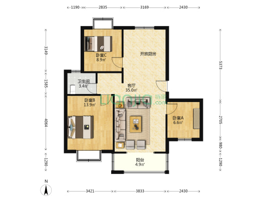 栖凤园 3室1厅1卫 90平方