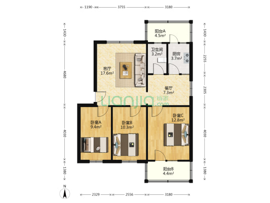 师范家属院 3室2厅1卫 90平方