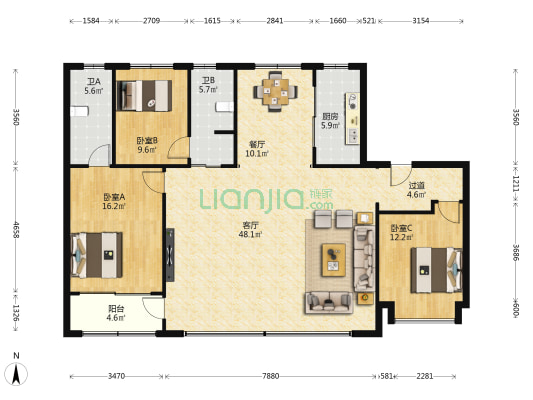 瑞凝府 3室2厅2卫 168平方