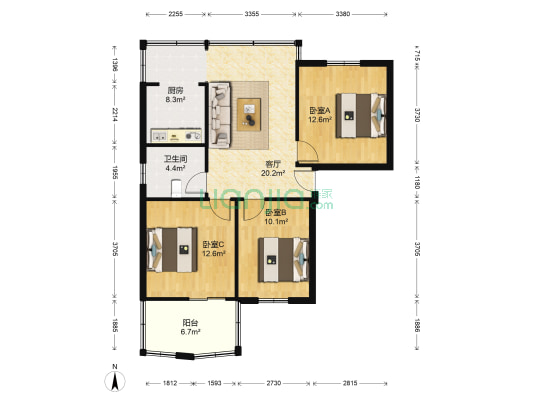 东西大街东一段97号 3室1厅1卫 86平方