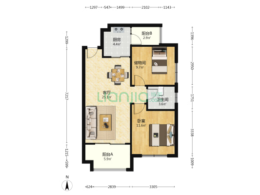 水渡家园 1室1厅1卫 85平方