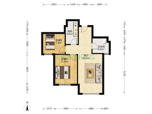 左岸阳光 2室1厅1卫 74平方