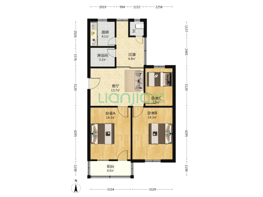 振兴路28号 3室1厅2卫 86平方