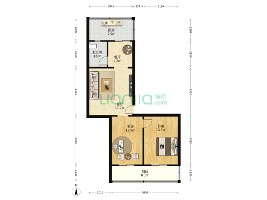 农勘院家属院 2室2厅1卫 84平方