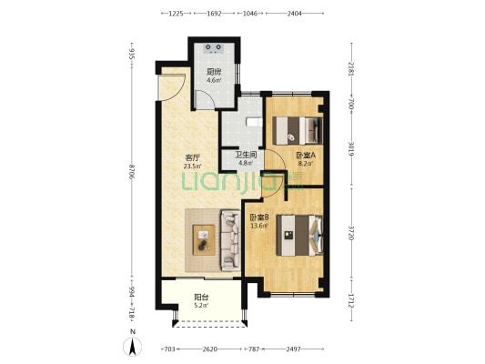 名城海棠序 2室1厅1卫 76平方