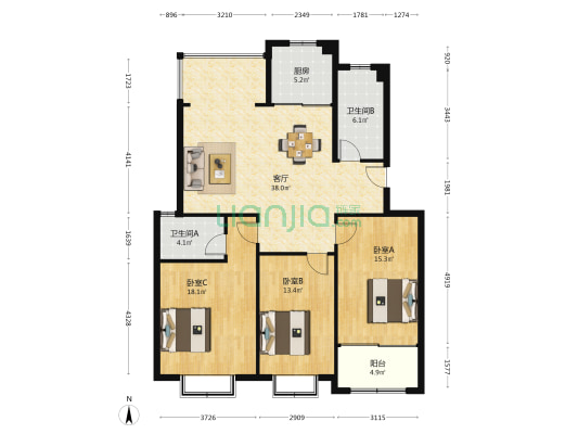博文苑 3室1厅2卫 122平方