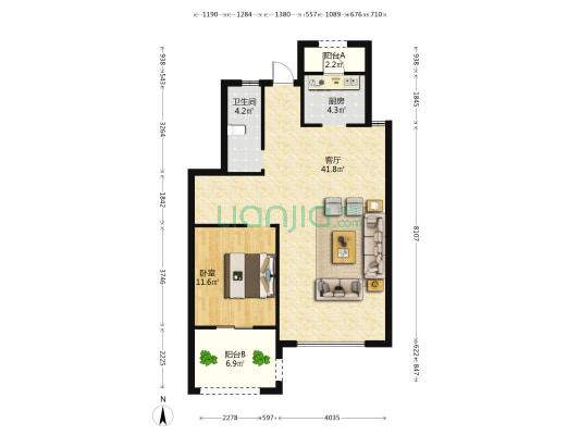 朗臻江南府 1室1厅1卫 120平方