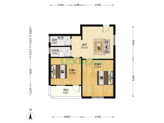 板头三街 2室1厅1卫 68平方