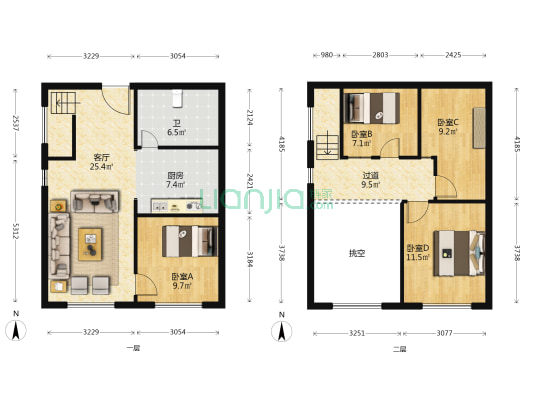 林和商业中心半岛国际 4室1厅1卫 80平方