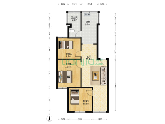 万年场横街19号 3室1厅1卫 79平方
