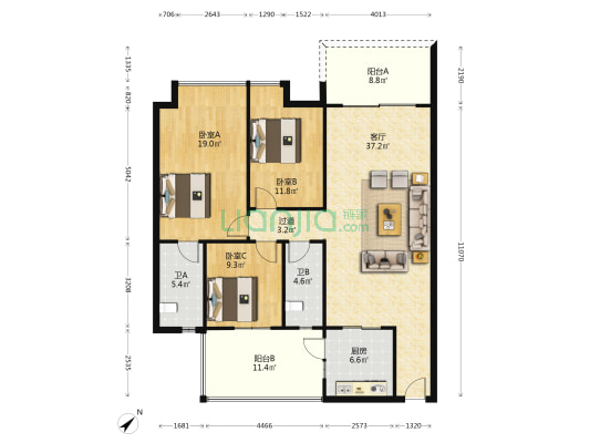 骏悦华庭 3室1厅2卫 134平方