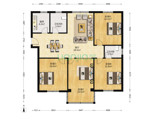 金海公寓 4室1厅2卫 133平方