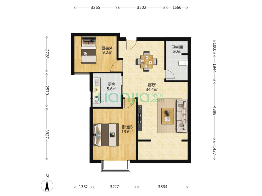 新纺融园 2室1厅1卫 96平方