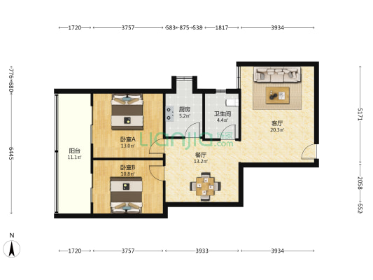 建行宿舍(侯家塘) 2室2厅1卫 85平方