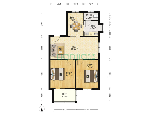 火焰新村 2室2厅1卫 87平方