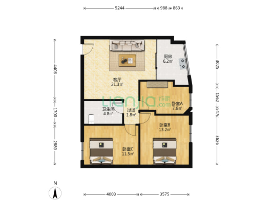 富豪大厦 3室1厅1卫 86平方