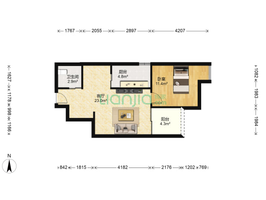 融汇半岛一期B区 1室1厅1卫 49平方