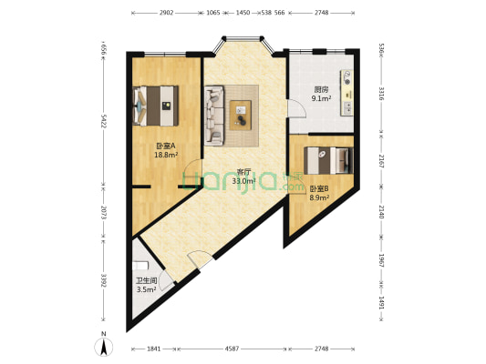 芙蓉佳园 2室1厅1卫 83平方